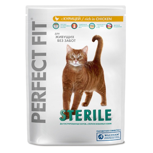 Корм "Perfect Fit" (Перфект Фит) для кастрированных котов и стерилизованных кошек курица 190г пакет сухой