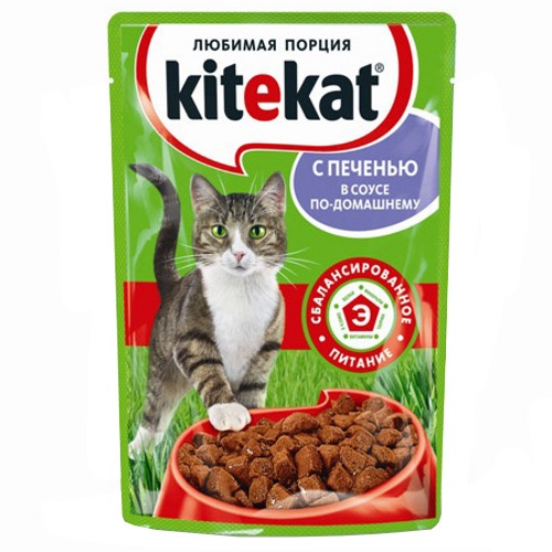 Корм для кошек "Kitekat" (Китекат) Влажный рацион печень в соусе по-домашнему 100г пакет