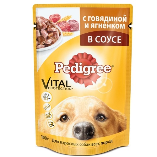 Корм для собак "Pedigree" (Педигри) Влажный рацион говядина и ягненок в соусе 100г пакет