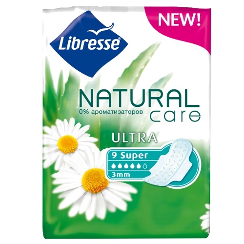 Прокладки "Libresse" (Либресс) Natural Care Super Ultra 9шт