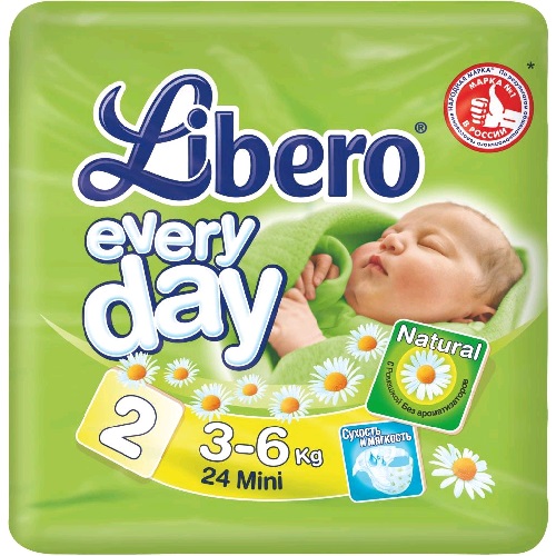 Подгузники "Libero" (Либеро) Эвридей Мини 3-6кг 24шт с ромашкой (стандартная упаковка)