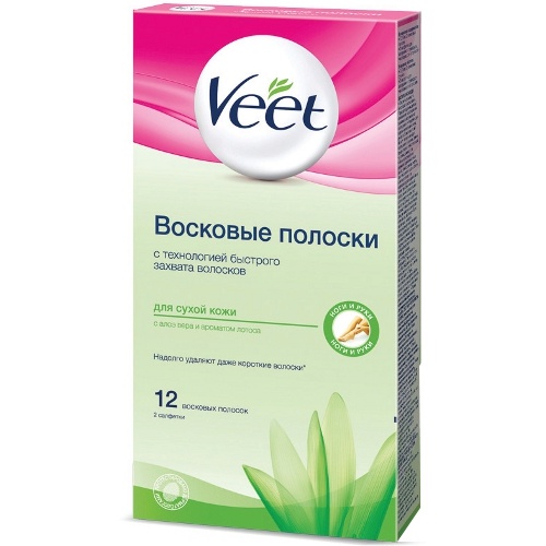 Восковые полоски для депиляции "Veet" (Вит) для сухой кожи 12шт