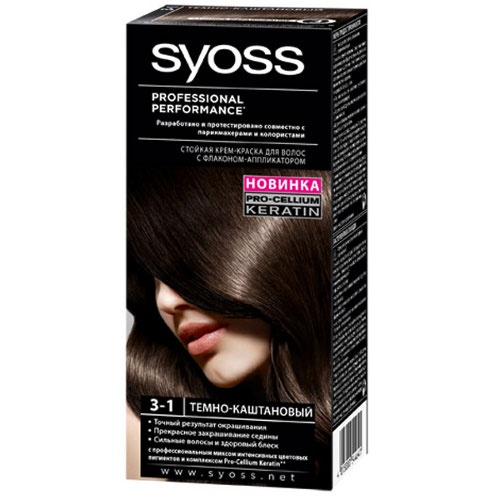 Краска для волос "Syoss" (Сьесс) Color 3-1 Темно-каштановый