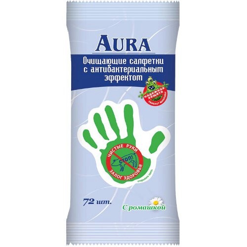 Салфетки влажные "Aura" (Аура) антибактериальные 72шт