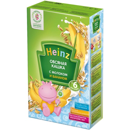 Каша детская "Heinz" (Хайнц) молочная овсяная с бананом 250г сухая смесь