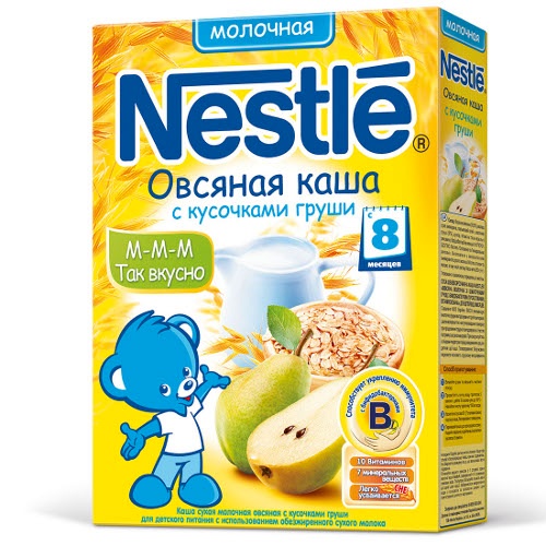 Каша детская "Nestle" (Нестле) молочная овсяная с кусочками груши с 8-ми месяцев 250г сухая смесь