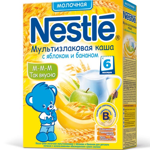Каша детская "Nestle" (Нестле) молочная мультизлаковая с яблоком и бананом с 6-ти месяцев 250г сухая смесь
