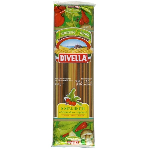 Макаронные изделия "Divella" (Дивелла) спагетти с добавлением томатов и шпината 500г Италия