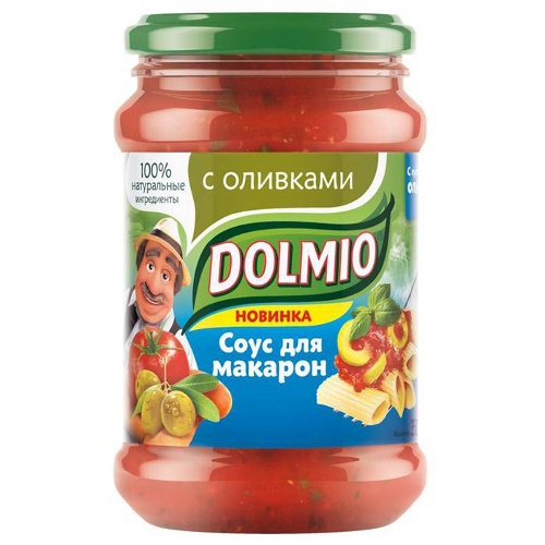 Соус "Dolmio" (Долмио) для макарон томатный с оливками 350г ст.банка