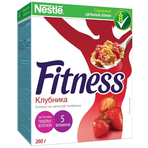 Готовый завтрак "Nestle Fitness" (Нестле Фитнес) пшеничные хлопья с клубникой 260г