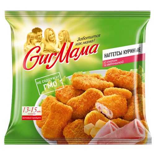 Наггетсы куриные "GurMama" (ГурМама) с сыром и ветчиной 300г замороженные