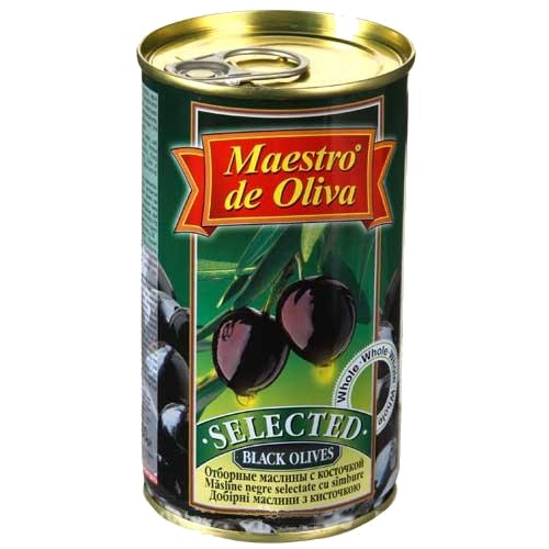 Маслины "Maestro de Oliva" (Маэстро де Олива) отборные с косточкой черные 360г