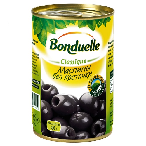 Маслины "Bonduelle" (Бондюэль) черные без косточки 314мл ж/б