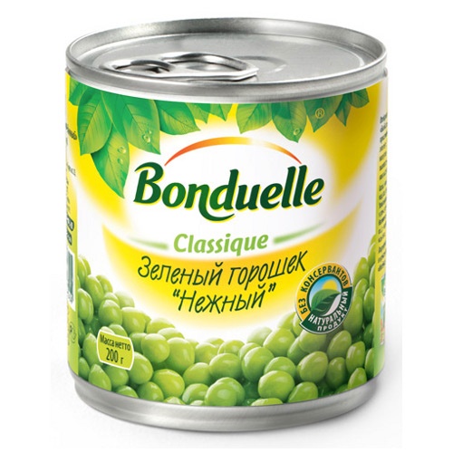Горошек зеленый "Bonduelle" (Бондюэль) нежный 200г ж/б
