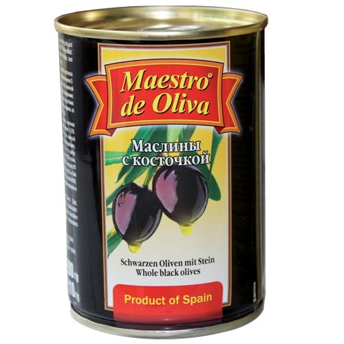 Маслины "Maestro de Oliva" (Маэстро де Олива) черные с/кост. 280гр (ж/б)