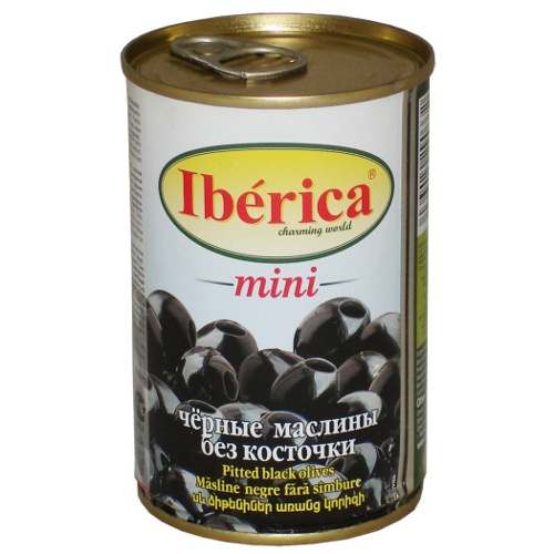 Маслины "Iberica" (Иберика) мини черные без косточки 300г ж/б
