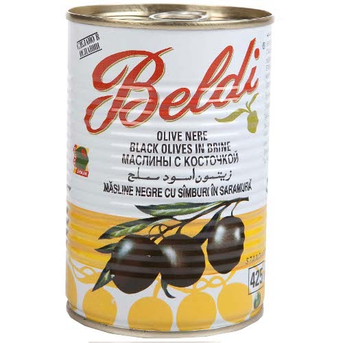 Маслины "Beldi" (Белди) с косточкой черные 397г ж/б