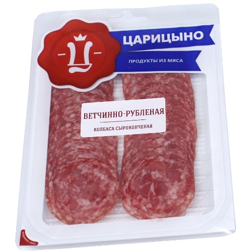 Колбаса "Ветчинно-рубленая" говяжья сырокопченая 80г нарезка Царицыно