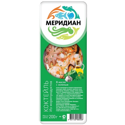 Коктейль из морепродуктов "Меридиан" в масле с зеленью 200г в/у