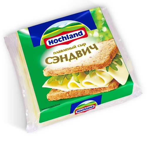 Сыр плавленый "Hochland" (Хохланд) Сэндвич 48% 150г 8 ломтиков