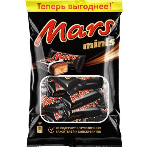 Батончик шоколадный "Mars" (Марс) Минис с нугой и карамелью покрытый молочным шоколадом 180г пакет