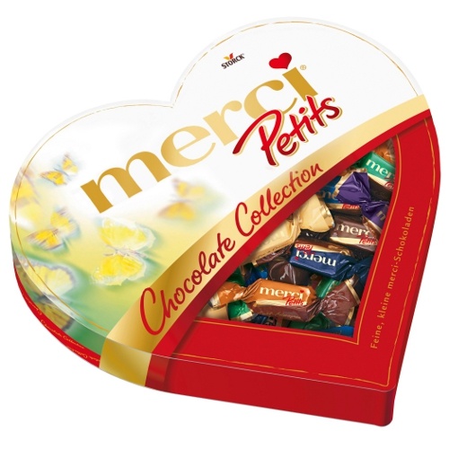 Конфеты шоколадные "Merci" (Мерси) Petits Ассорти 250г коробка Сердце
