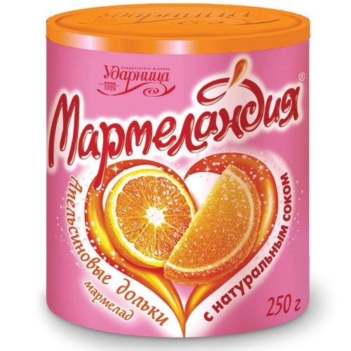 Мармелад "Мармеландия" Апельсиновые дольки 250г карт.банка Ударница