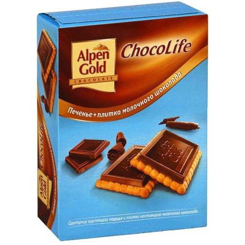 Печенье "Alpen Gold" (Альпен Гольд) Chocolife с плиткой молочного шоколада 150г картон.коробка