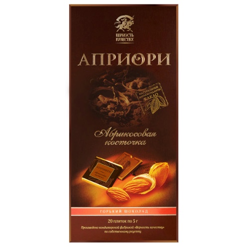 Шоколад "Верность Качеству" Априори горький с абрикосовой косточкой 100г