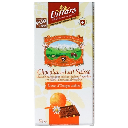 Шоколад "Villars" (Вилларс) молочный с апельсиновыми цукатами 100г