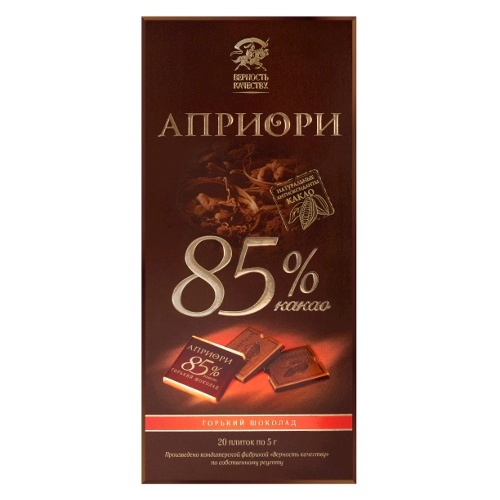 Шоколад "Верность Качеству" Априори горький 85% 100г Россия