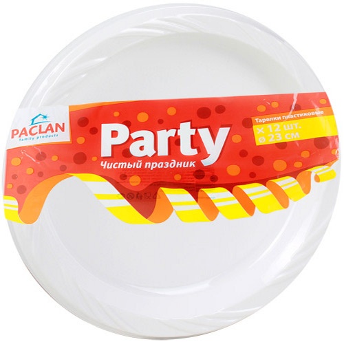 Тарелки одноразовые "Paclan Party" (Паклан) 230мм белые 12шт