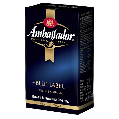 Кофе "Ambassador" (Амбассадор) Blue Label молотый 250г пакет Италия