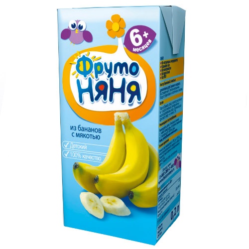 Нектар детский "ФрутоНяня" банан с мякотью 200мл для питания детей раннего возраста
