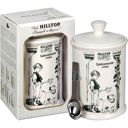 Чай "Hilltop" (Хиллтоп) керамическая чайница Цейлонское утро (с ложкой) 125г