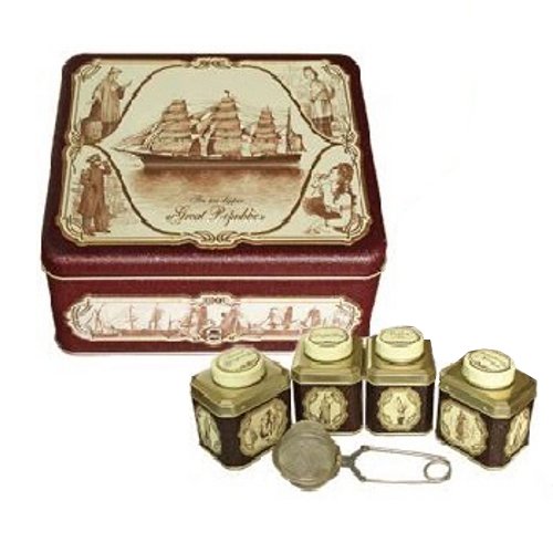 Чай "Hilltop" (Хиллтоп) набор подарочный "Морская шкатулка" спешиал ганпауда(50г)+дарджилинг (50г)+земляника со сливками (50г)+цейлонский чай(50г) – 4 жестяные банки