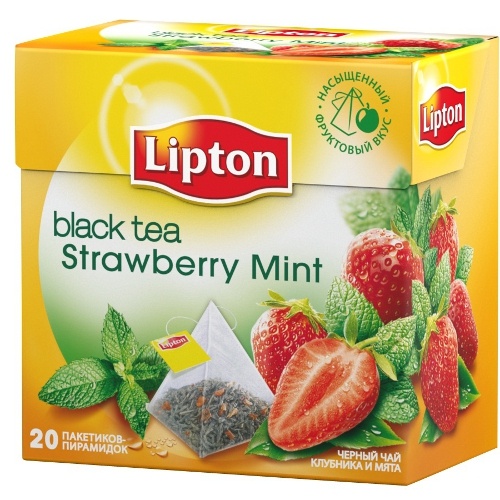 Чай "Lipton" (Липтон) Strawberry Mint черный с кусочками клубники и листочками мяты 20пирамидок х 1