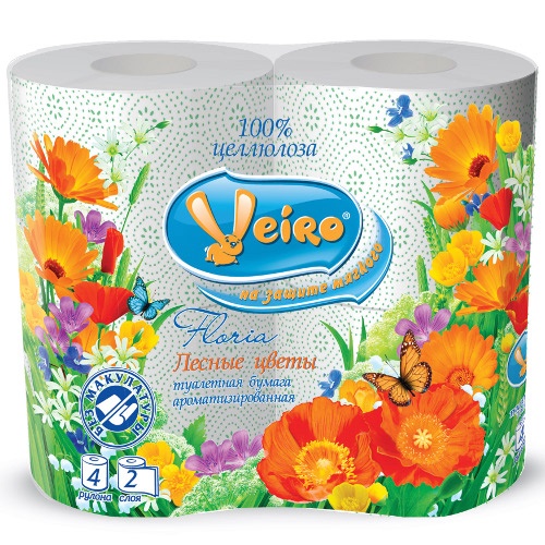 Туалетная бумага "Linia Veiro" (Линия Вейро) Floria лесные цветы 2-слоя 4-рулона