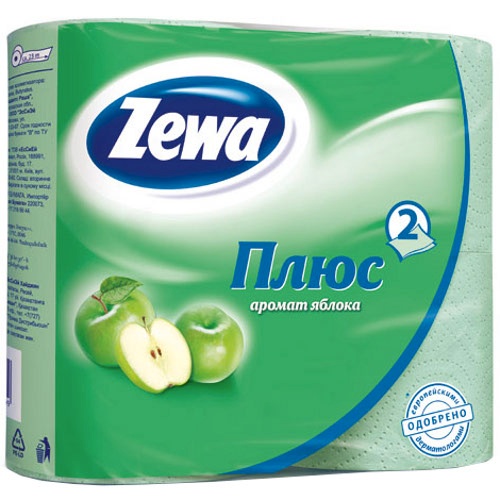 Туалетная бумага "Zewa" (Зева) Плюс яблоко 2х-слойная 4шт
