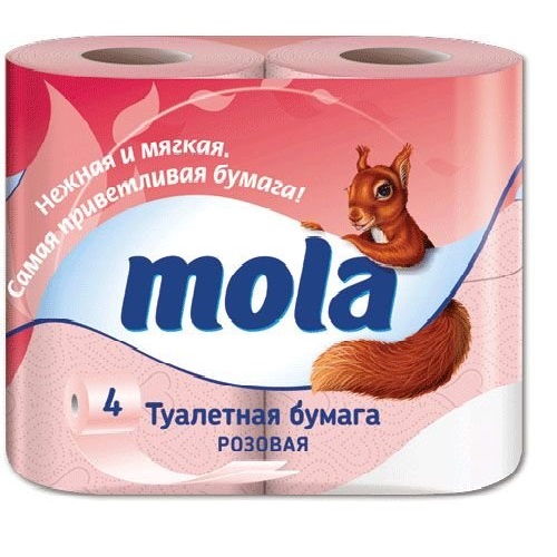 Туалетная бумага "Mola" (Мола) 2-слоя 4-рулона розовая