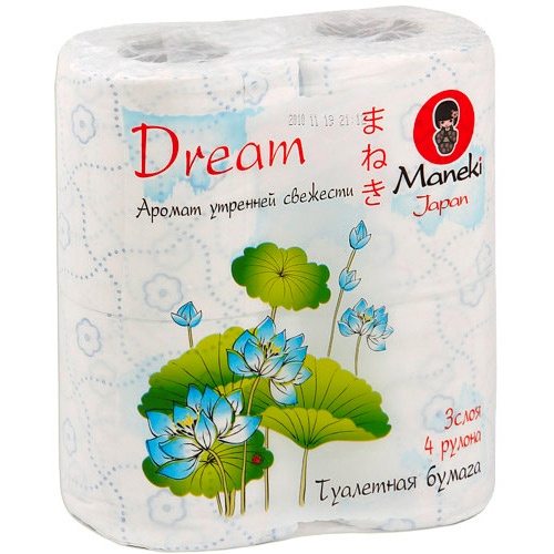 Туалетная бумага "Maneki Dream" (Манеки Дреам) Утренняя свежесть 3-слоя (167л 23м) 4-рулона Япония