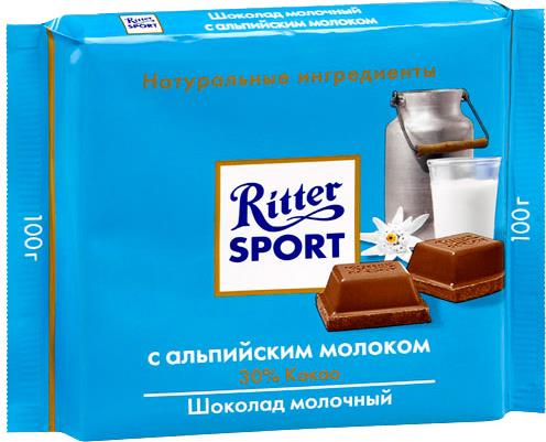 Шоколад Ritter Sport с альпийским молоком