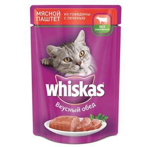 Корм для кошек Whiskas мясной паштет из говядины с печенью