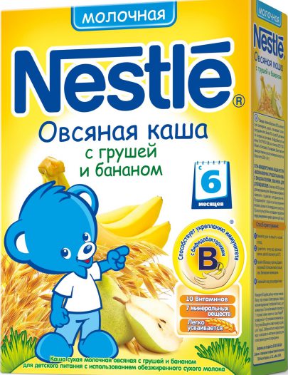 Каша Nestle овсяная с грушей и бананом молочная с 6 месяцев