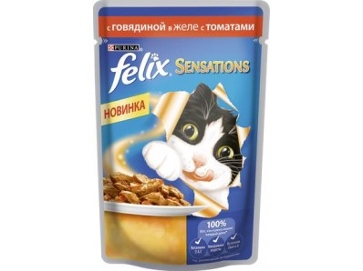 Корм для кошек Felix с говядиной в желе с томатами