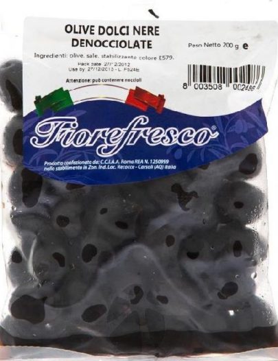 Маслины Fiorefresco Olive Dolci Nere Denocciolate черные сладкие мягкие без косточки 200г