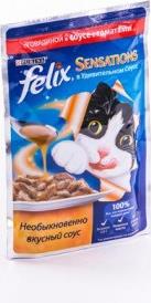 Корм Felix Sensations для кошек говядина в соусе с томатами