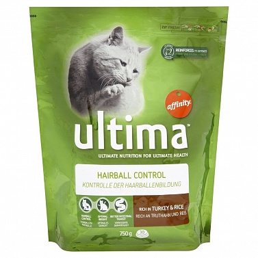 Сухой корм для кошек индейка с рисом для выведения шерсти Ultima