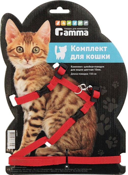 Комплект шлейка и поводок Gamma для кошек цветной 10 мм