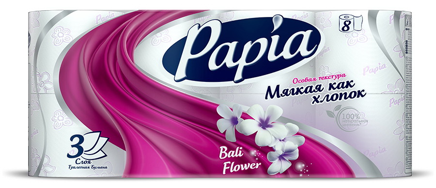 Туалетная бумага Papia Bali Flower трехслойные